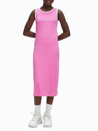 Calvin Klein Ruhák HU429489 | Calvin Klein Organic Cotton Ribbed Logo Tank Lány Ruha Rózsaszín